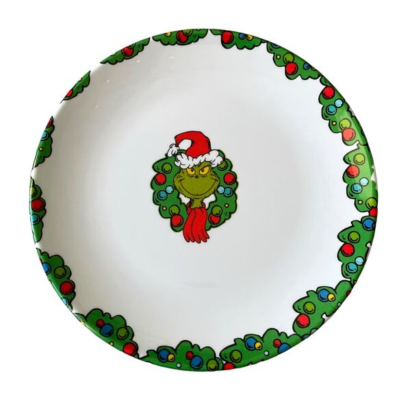 Dr. Seuss THE GRINCH Melamine Dinner Plates Set of 4 Green Red Christmas NEW - Picture 1 of 15